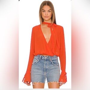 House of Harlow Joli Tie Cuff Blouse in Orange Red
